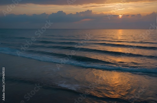 Coastline Harmony  The Warm Glow of Sunset Over the Sea  generative AI
