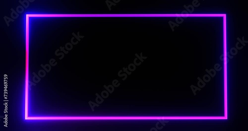 Purple frame with glowing neon beam template. Violet rectangle illuminated by 3d render luminous line moving along perimeter for design of effective advertising and electric led shows