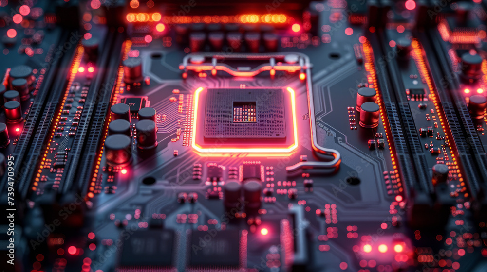 Fototapeta premium Macro Photography of a Computer motherboard,generative ai