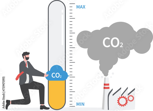 Zero emission concept, woman turning gauge arrow pointer to lowest level of CO2. New energy to decarbonize industry, energy

