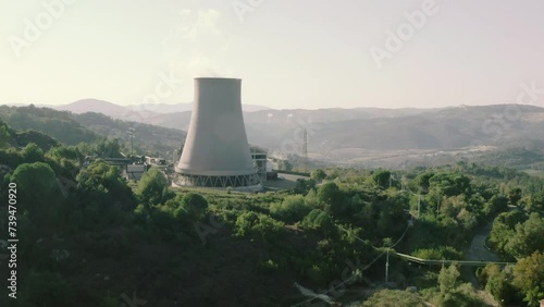 Enel Geothermal Green Renewable Sustainable Power Plant Cooling Towers Landscape in Larderello, Tuscany, Italy, drone aerial view photo