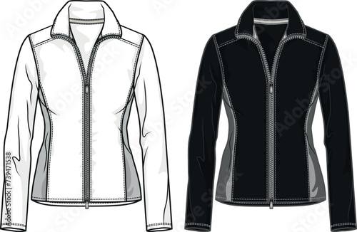 SWEATSHIRT, Tracksuit Top Fashion: Apparel Design, Vector Flat Sketch, Technical Drawing. Blank template Women's Sweatshirt design for collection.