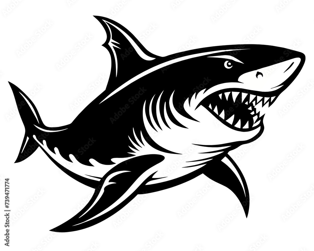 Fototapeta premium Vector drawing of an angry monster shark