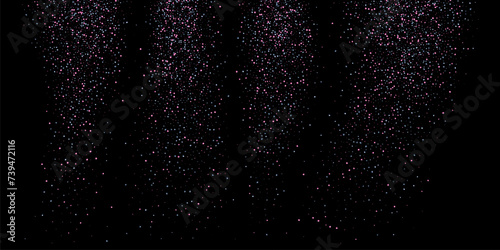 Star dust. Confetti with blue and pink glitter on a black background. Shiny scattered sand particles. Decorative elements. Luxury background for your design, cards, invitations. Vector
