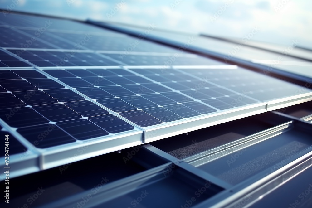 Close-up of solar cell farm power plant, eco-friendly technology and sustainable energy resources Close-up of solar cell farm power plant, eco-friendly technology and sustainable energy resources