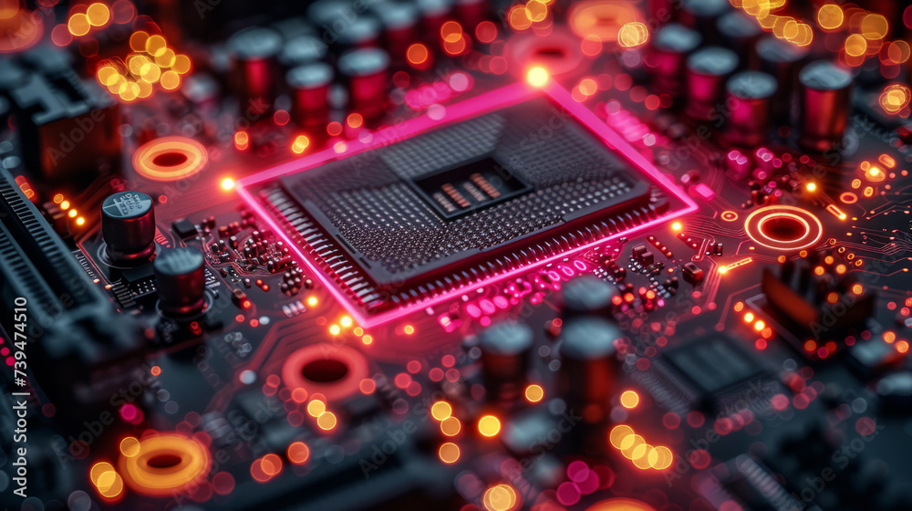 Obraz premium Macro Photography of a Computer motherboard,generative ai
