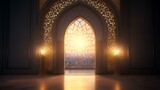 3D rendering of a mosque door with an Arabic pattern.