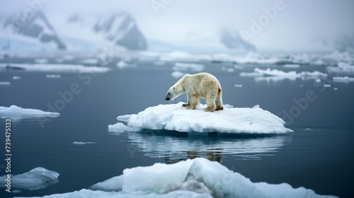 Polar bear all alone on an ice floe, representing climate change