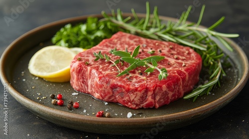 a raw steak on a Plate well decorated as a product photo