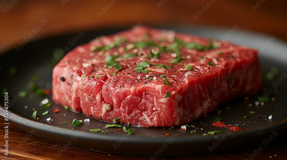 a raw steak on a Plate well decorated as a product photo a raw steak on a Plate well decorated as a product photo