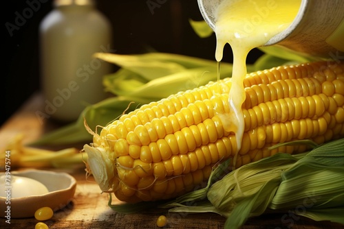Fresh corn on the cob with melted butter a. Generative ai