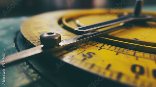 Accurate measuring tool caliper and metal ruler lie on top of each other. close-up.engineering background concept