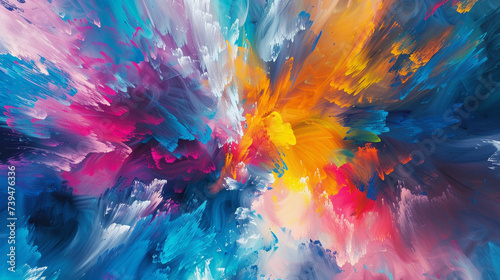 An abstract painting of vibrant colors converging into a focal point  representing the convergence and brilliance of a solution