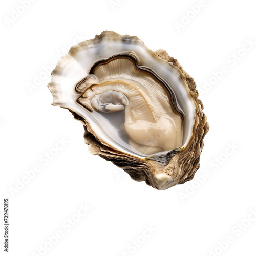 Single Fresh Oyster in Half Shell on transparent Background for Culinary Use