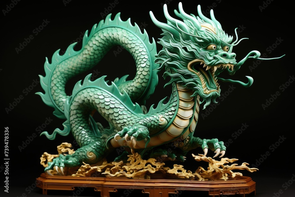 Obraz premium Chinese jade green dragon. Statuette. Symbol. Vietnam. Chinese style