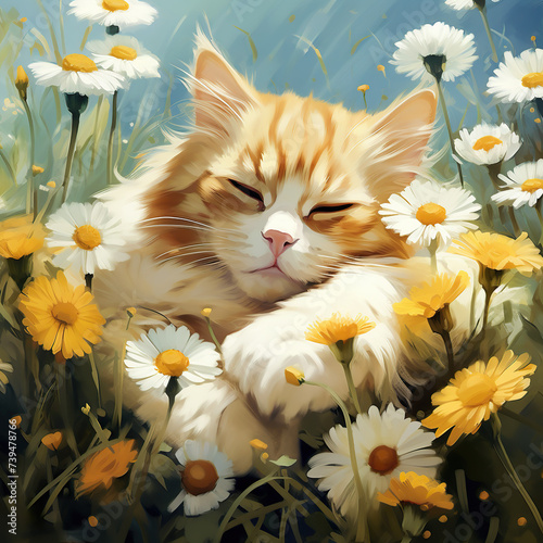 cat on flowers