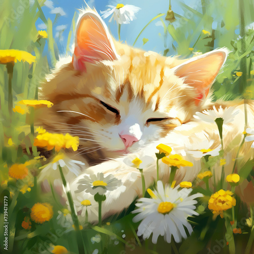 cat and flowers