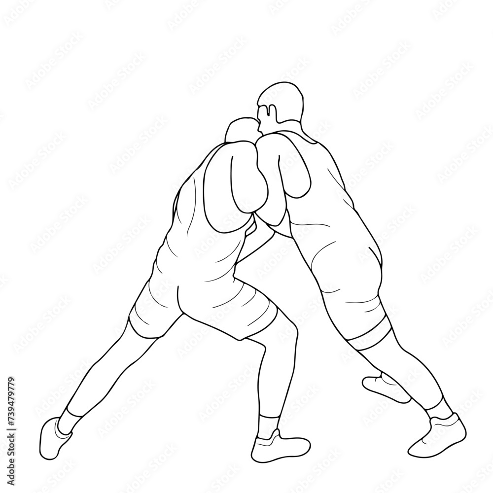Fototapeta premium Sketch image of two fighters in a fight, isolated vector