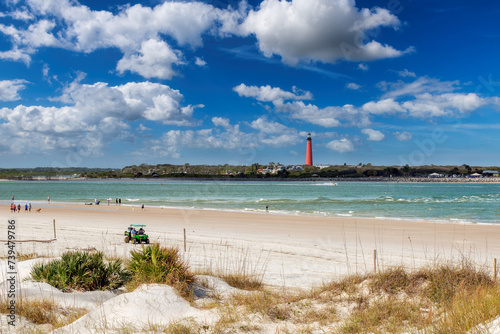 Obraz na płótnie Beautiful beach and Lighthouse Ponce de Leon Inlet from New Smyrna beach, Florida. w salonie