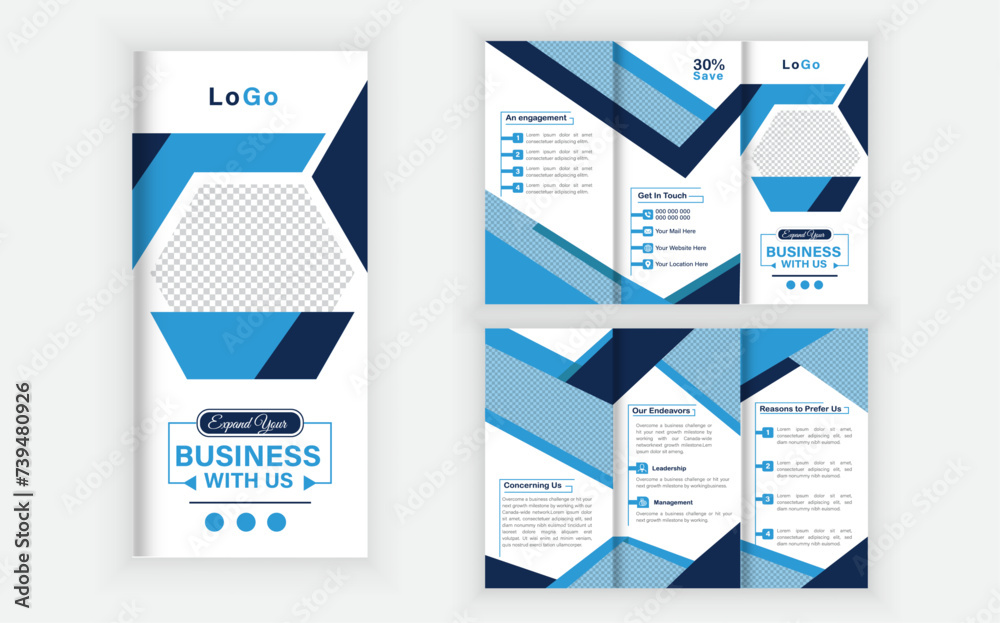 Modern Trifold Brochure Design Layout with Blue Accent