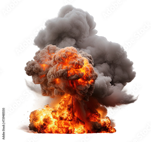 Explosion picture with flames and smoke , isolated transparent background png