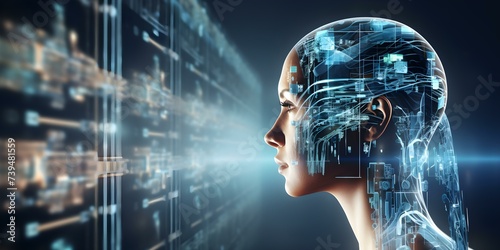 A futuristic image showcasing the fusion of human intelligence and computer technology. Concept Futuristic Technology, Human-Machine Collaboration, Innovative Concepts