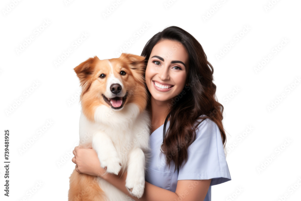 Portrait of beautiful Veterinarian women hugging cute dog with smile and hppiness isolated on background, lovely moment of pet and owner. Portrait of beautiful Veterinarian women hugging cute dog with smile and hppiness isolated on background, lovely moment of pet and owner.