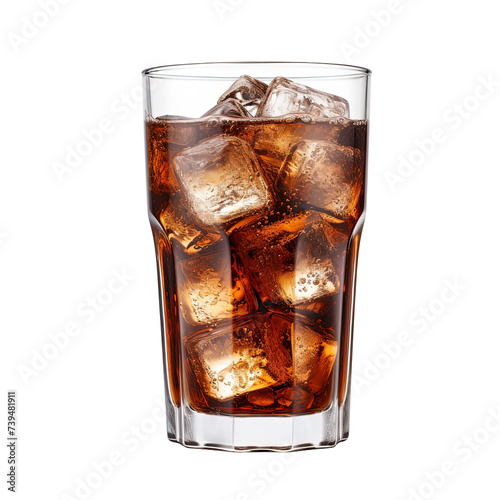 Glass of cola with ice cubes isolated on white or transparent background