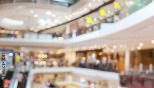 Wide Angle Abstract blur interior background or defocused shopping mall of department store.