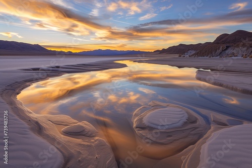 sunset over an oasis in the desert 