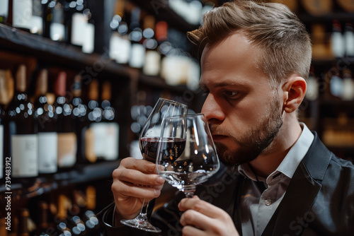 Sommelier tasting wine in glasses