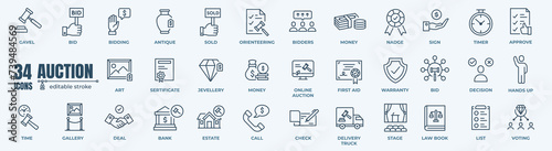 Auction vector icons included hammer, sell, document, judge, price, deal. Editable Stroke. 48x48 Pixel Perfect