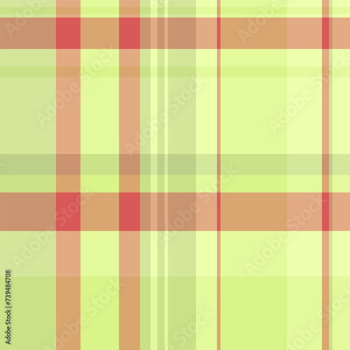 Femininity textile tartan seamless, cell background plaid vector. Cultural fabric check pattern texture in lime and orange colors.