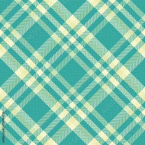 Thin plaid seamless pattern, ragged tartan background vector. Sewing texture textile fabric check in teal and light colors.