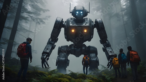 Begegnung mit einem gigantischen Roboter im Wald © pit24
