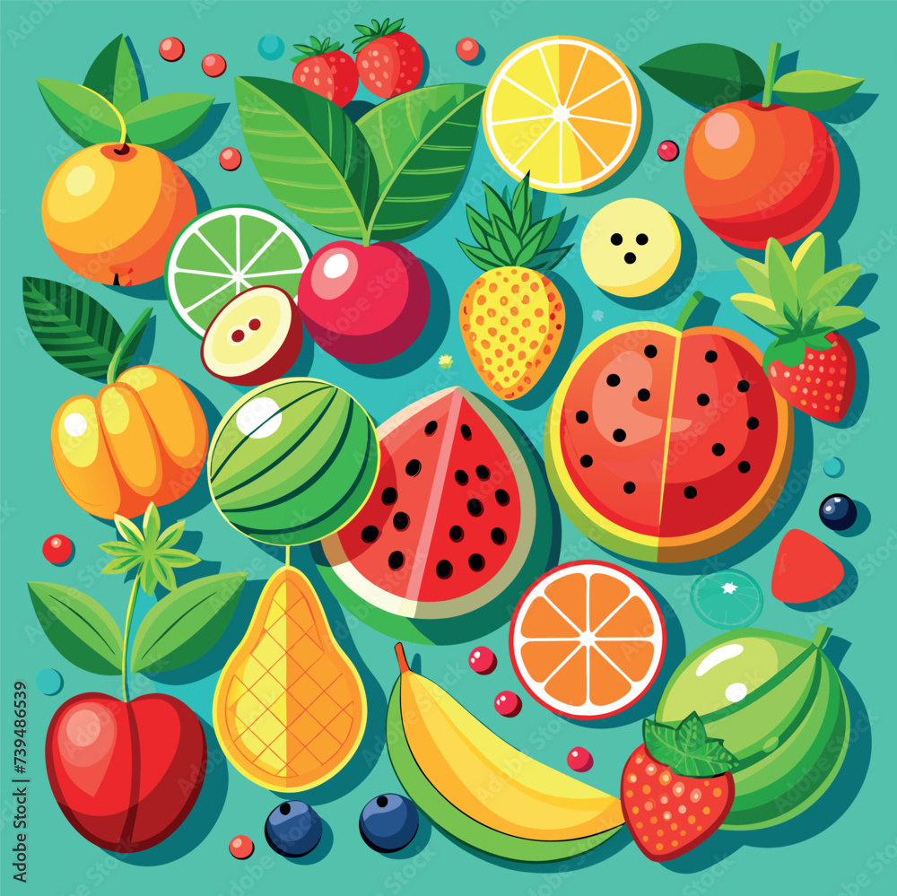 A group of fruit cutouts A group of fruit cutouts