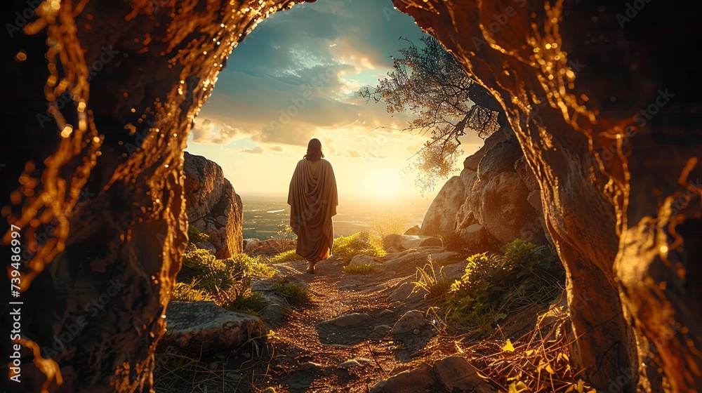 Jesus at the Tomb Entrance: A Rear View Perspective