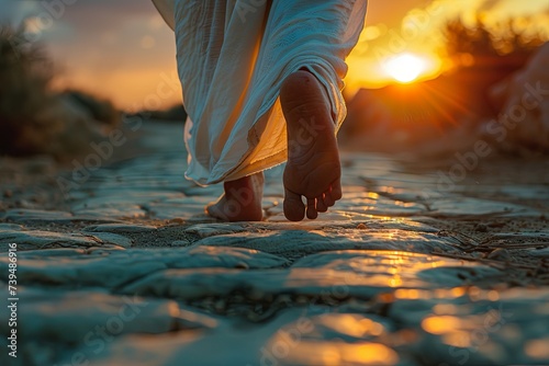 Close-Up of Jesus Walking on the Road

 photo