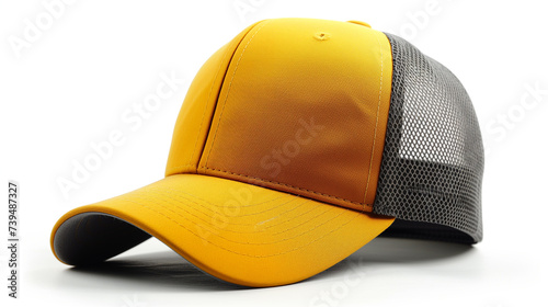 Yellow and grey baseball cap on white background. photo