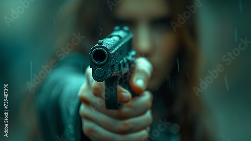 The killer woman with the gun in her hand