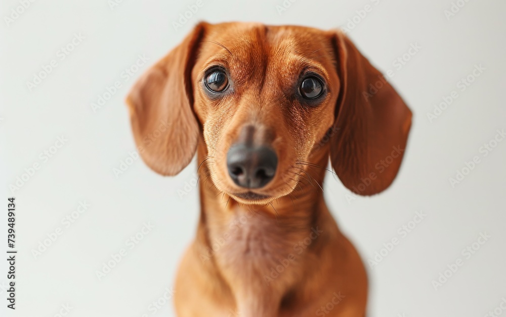 captures a dog looking directly at the camera, with its eyes focused and alert. The dogs fur and facial features are in clear view, emphasizing its expression and presence.