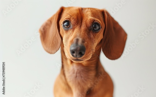 captures a dog looking directly at the camera  with its eyes focused and alert. The dogs fur and facial features are in clear view  emphasizing its expression and presence.