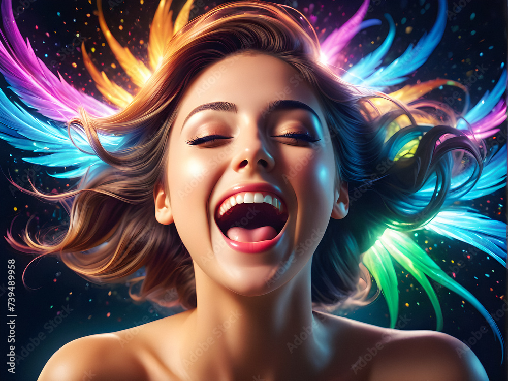 Wave of bliss: a woman experiencing strong internal excitement or joy. Excited ecstasy.
. generative AI