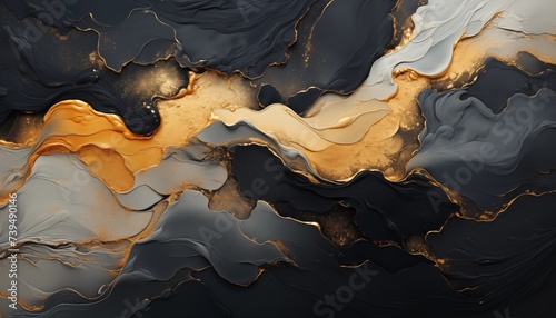 Abstract black marble background with gold splashes, black luxury background