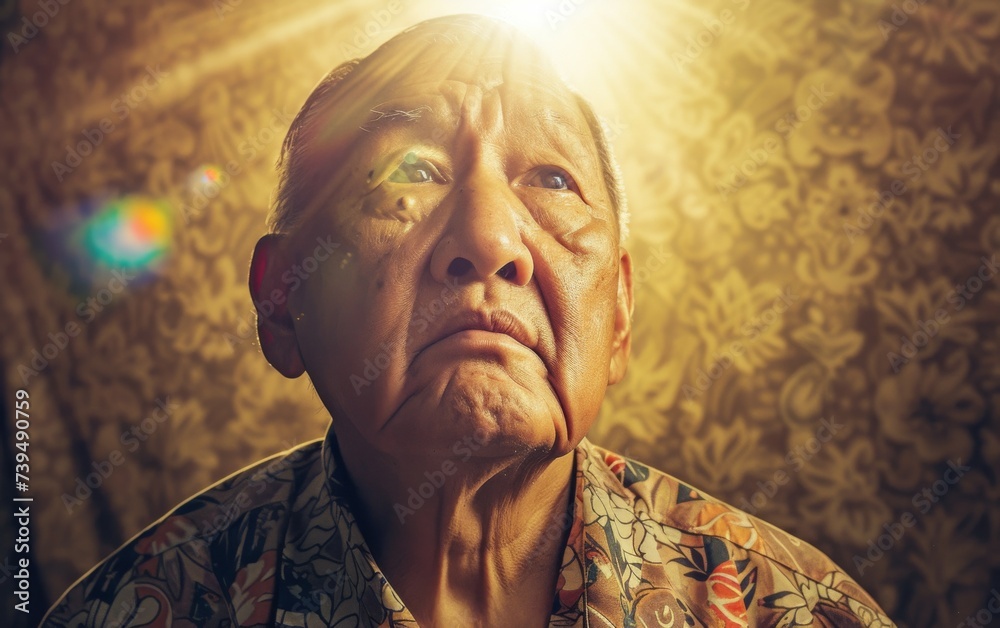 Fototapeta premium a multiracial man with a surprised expression on his face, looking directly at the camera. His eyes are wide open, eyebrows raised, and mouth slightly agape.