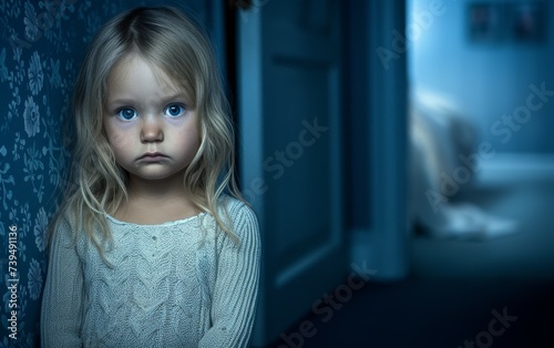 A young girl with striking blue eyes stands in a hallway, looking directly at the camera. She appears curious and confident as she explores her surroundings. Free Download A young girl with striking blue eyes stands in a hallway, looking directly at the camera. She appears curious and confident as she explores her surroundings. - GFXLoad