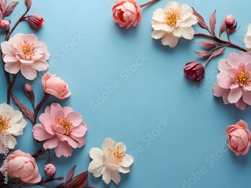Wallpaper Mural Small beautiful flower blossoms on blue pastel background Torontodigital.ca