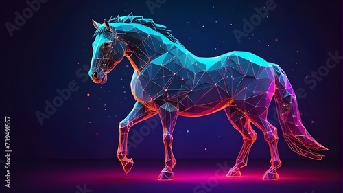 Horse Wireframe and Silhouette Composition, Horse Silhouette Against a Background, Horse Wireframe and Silhouette Contrast, Horse Silhouette and Polygonal Framework, Horse Wireframe and Silhouette © Photographer