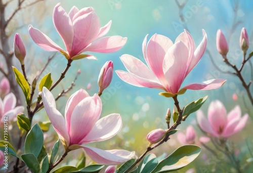 Magnolia flower against green grass background