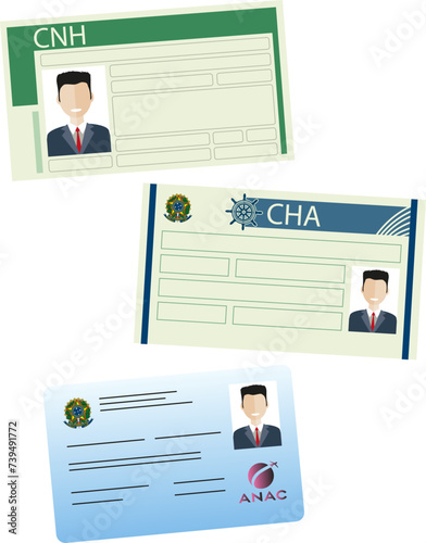 Carteira nacional de motorista de carro, carteira de motorista de barco amador, registro na agência nacional de aviação civil
